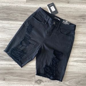 NWT Fashion Nova Gone Fishing Bermuda Distressed Shorts Black Size XS